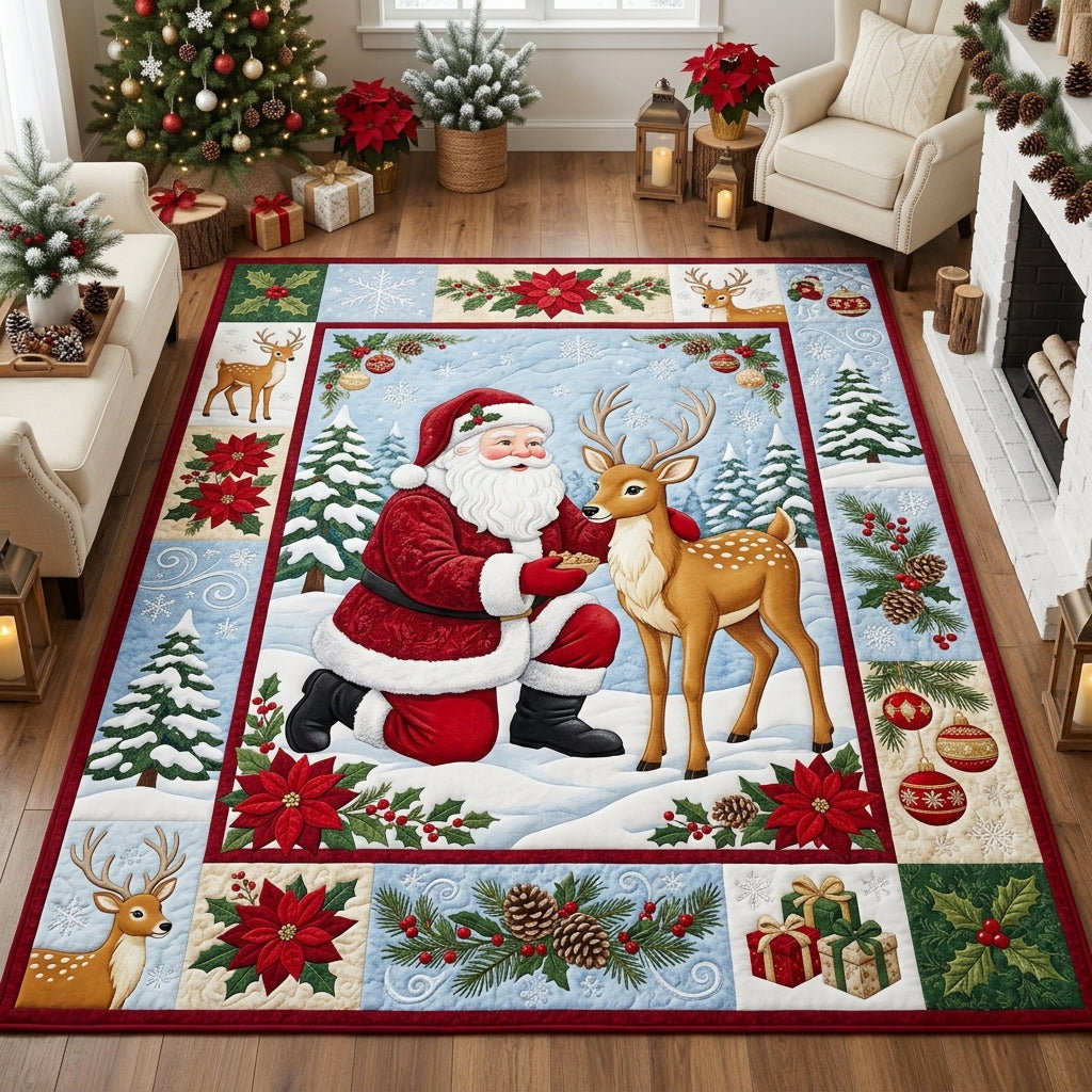 Santa And Golden Fawn Area Rug - Non-Slip Washable 3D Print Rug for Living Room & BedroomTVC210862
