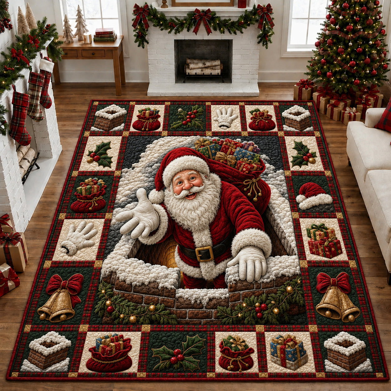 Santa Chimney Surprise Area Rug - Non-Slip Washable 3D Print Rug for Living Room & BedroomTVC210862