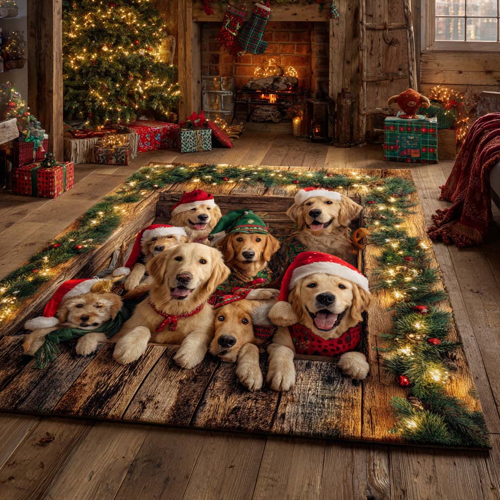 Santa Golden Crew Christmas Area Rug - Non-Slip Washable 3D Print Rug for Living Room & BedroomTVC2108125