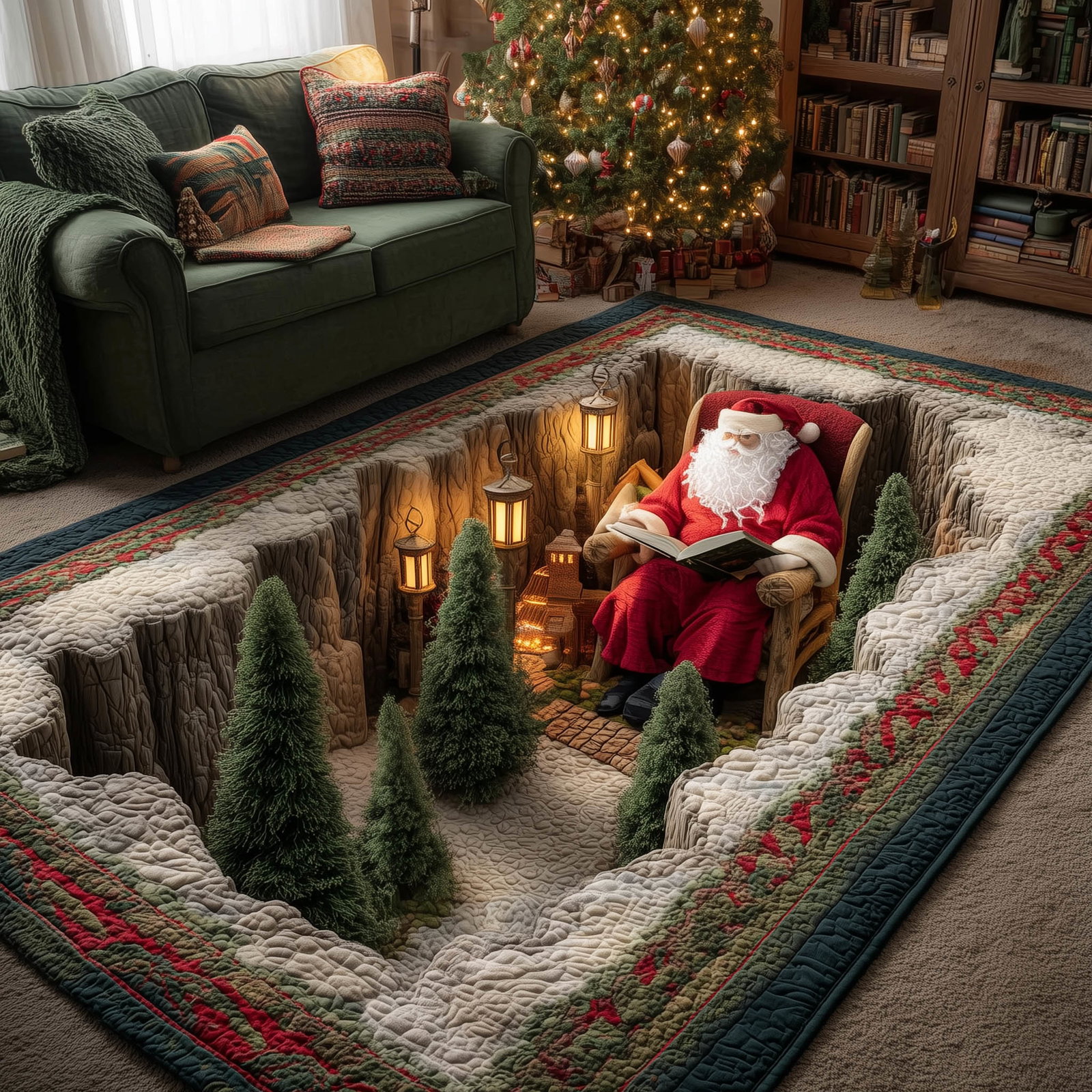 Santa Hobby Christmas Area Rug - Non-Slip Washable 3D Print Rug for Living Room & BedroomTVC2108156