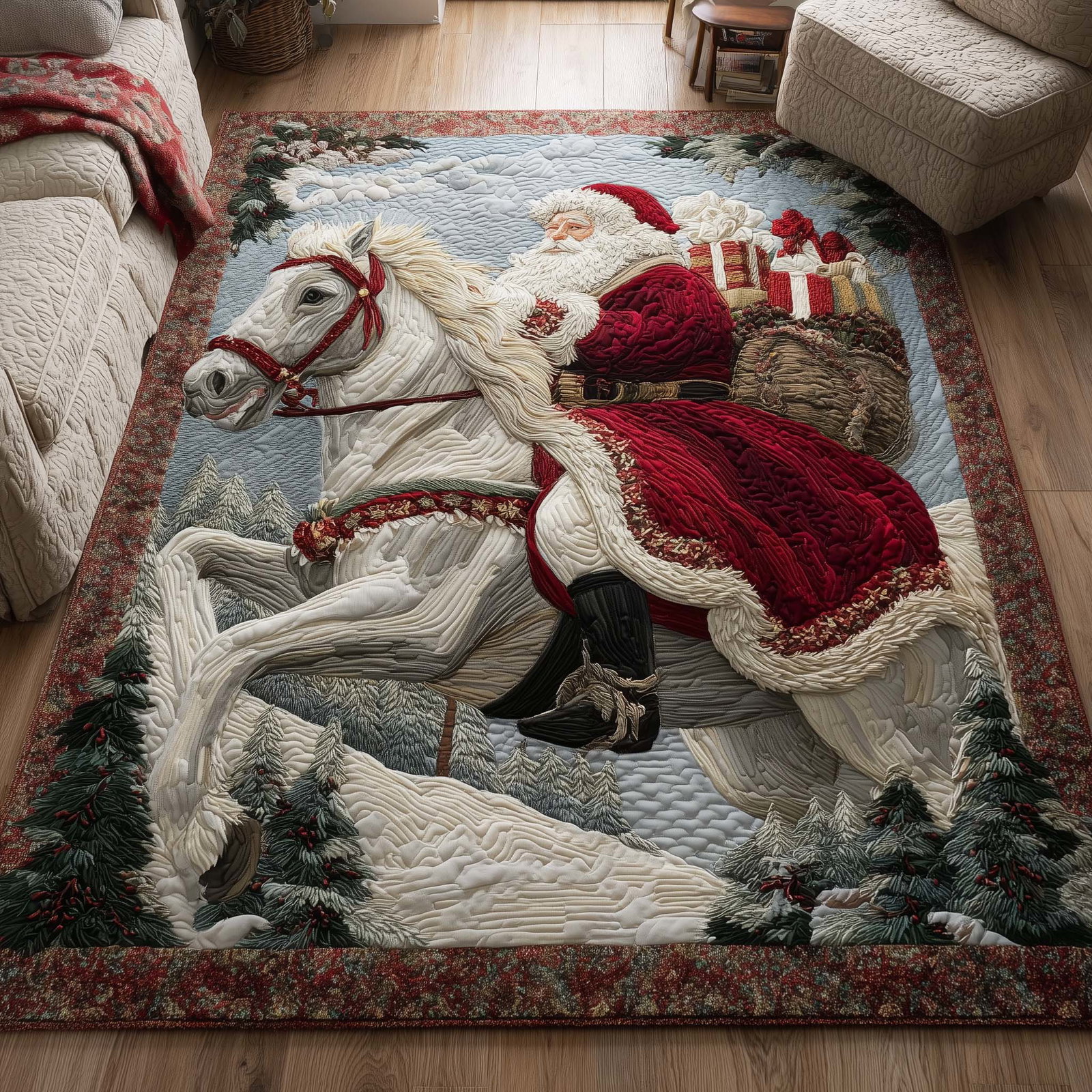 Santa Journey Christmas Area Rug - Non-Slip Washable 3D Print Rug for Living Room & Bedroom (DesignTVC2108168