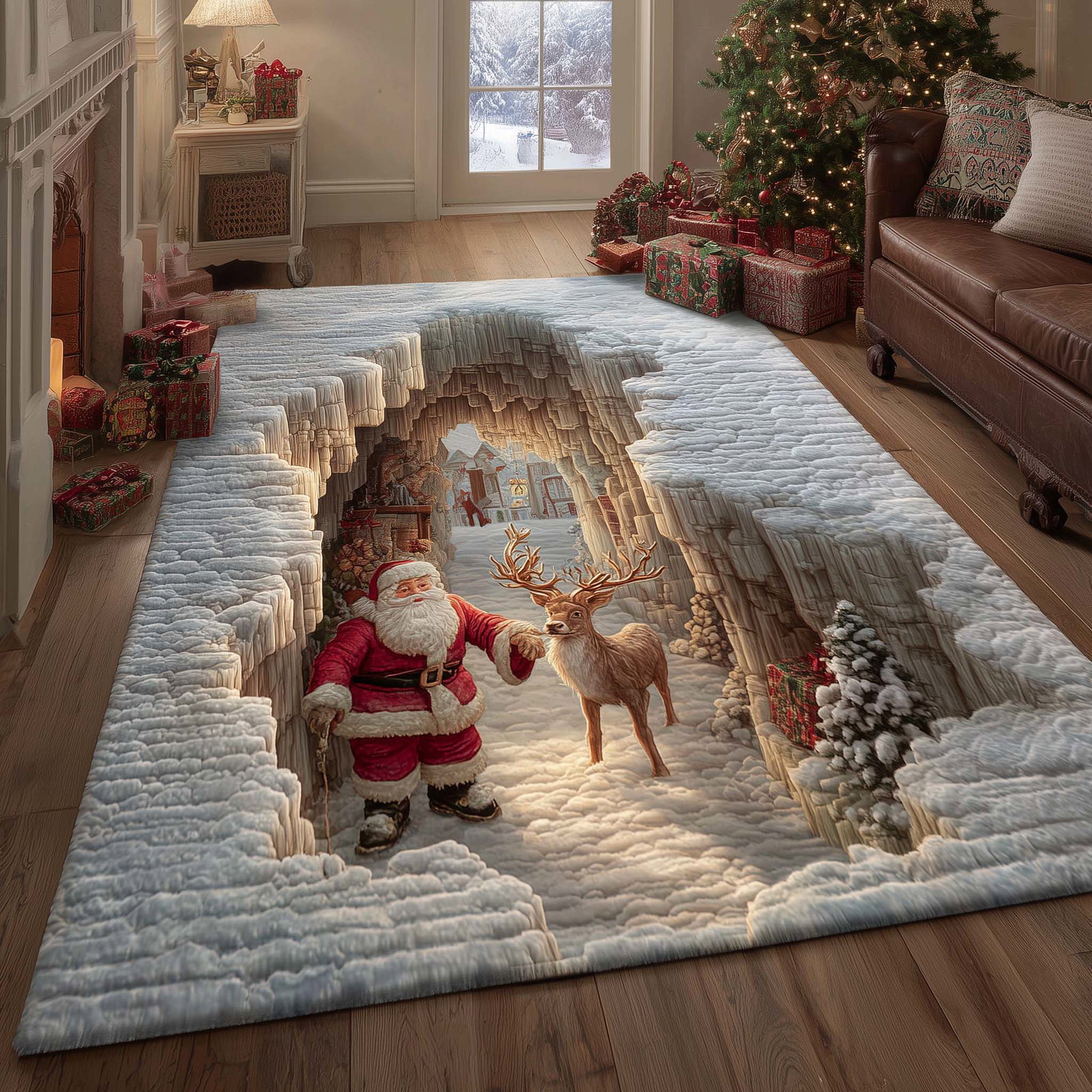 Santa Journey Christmas Area Rug - Non-Slip Washable 3D Print Rug for Living Room & BedroomTVC2108145