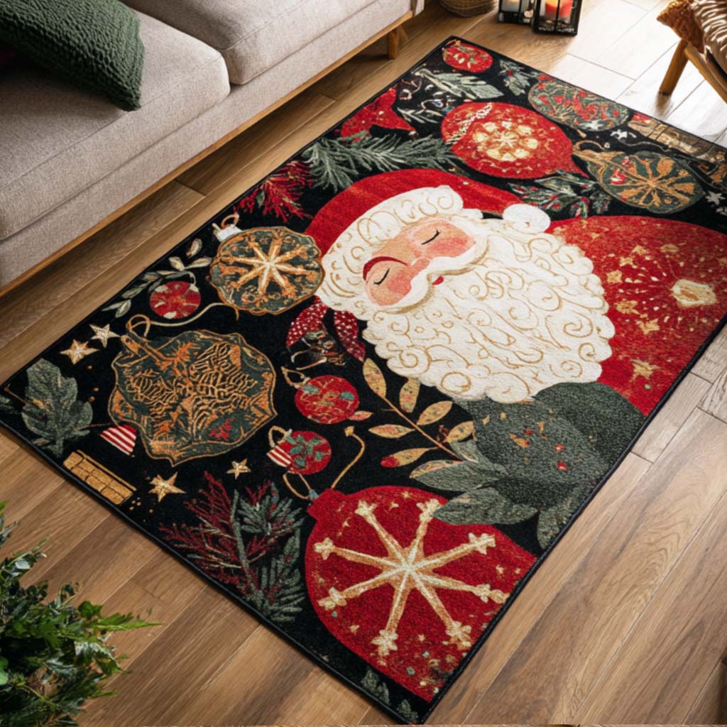 Santa Joy Christmas Area Rug - Non-Slip Washable 3D Print Rug for Living Room & BedroomTVC2108124
