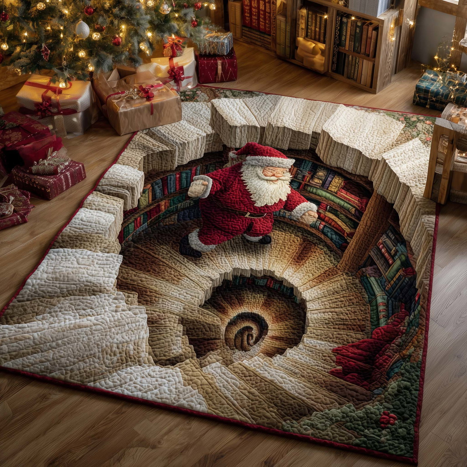 Santa Library Basement Christmas Area Rug - Non-Slip Washable 3D Print Rug for Living Room & BedroomTVC2108156