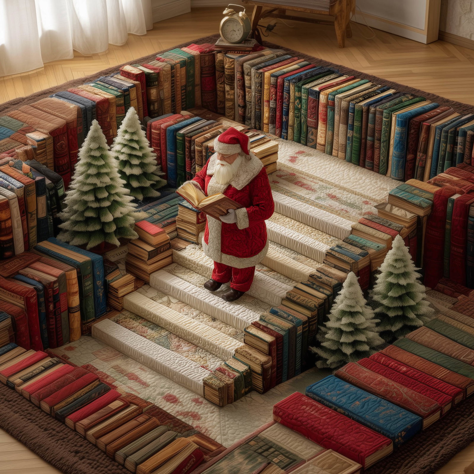 Santa Library Christmas Area Rug - Non-Slip Washable 3D Print Rug for Living Room & BedroomTVC2108156