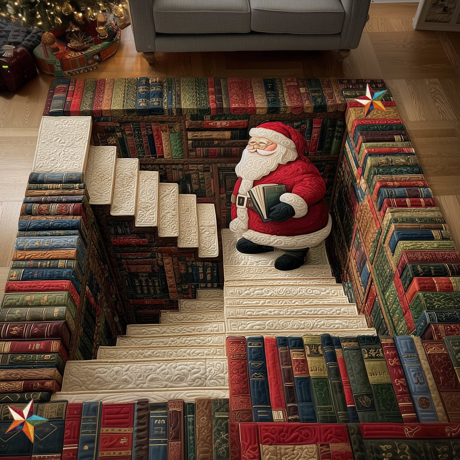 Santa Library Christmas Area Rug - Non-Slip Washable 3D Print Rug for Living Room & BedroomTVC2108395