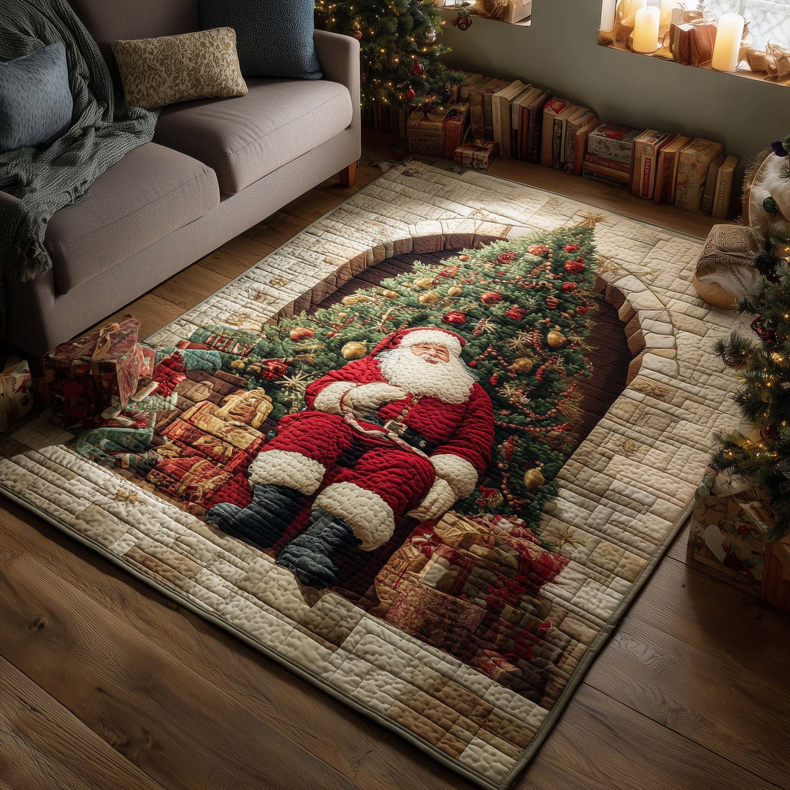 Santa Moment Christmas Area Rug - Non-Slip Washable 3D Print Rug for Living Room & Bedroom (DesignTVC2108188