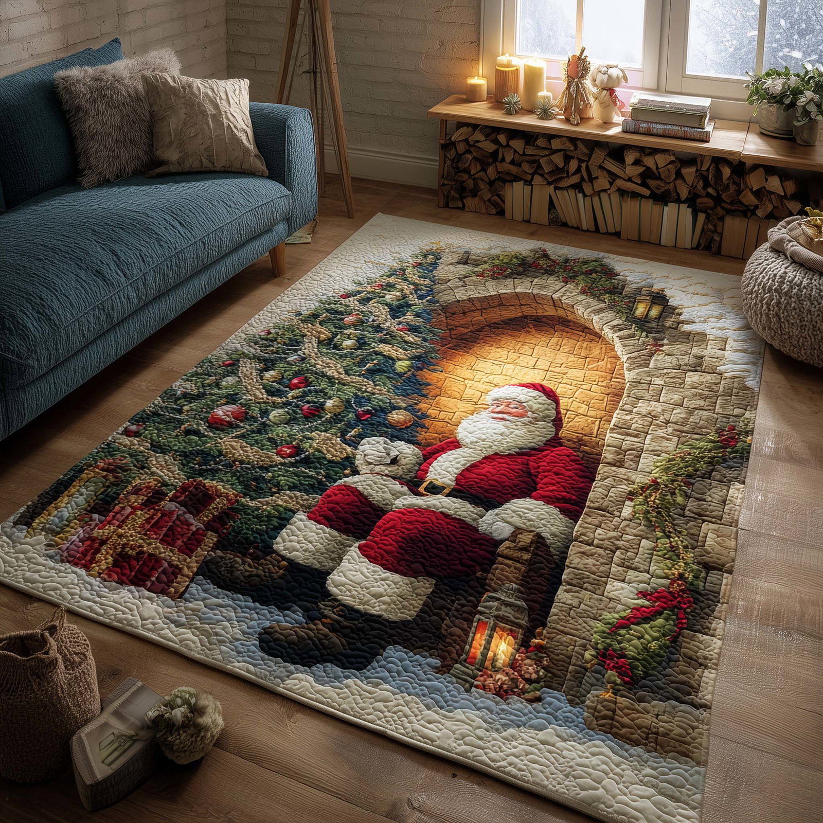 Santa Moment Christmas Area Rug - Non-Slip Washable 3D Print Rug for Living Room & BedroomTVC2108156