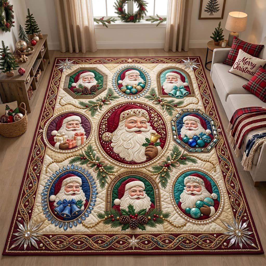 Santa Portrait Medallions Area Rug - Non-Slip Washable 3D Print Rug for Living Room & BedroomTVC210869