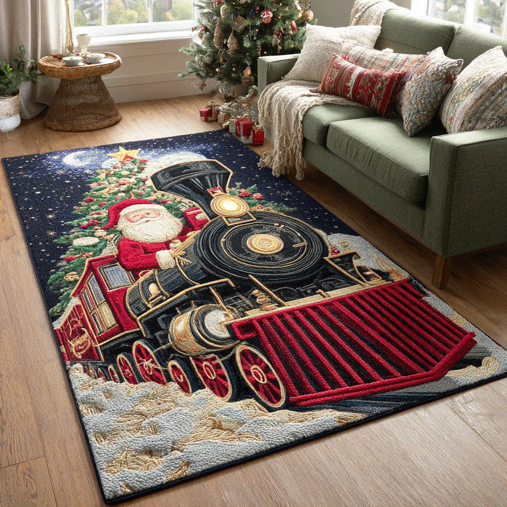 Santa Rail Journey Christmas Area Rug - Non-Slip Washable 3D Print Rug for Living Room & BedroomTVC2108124
