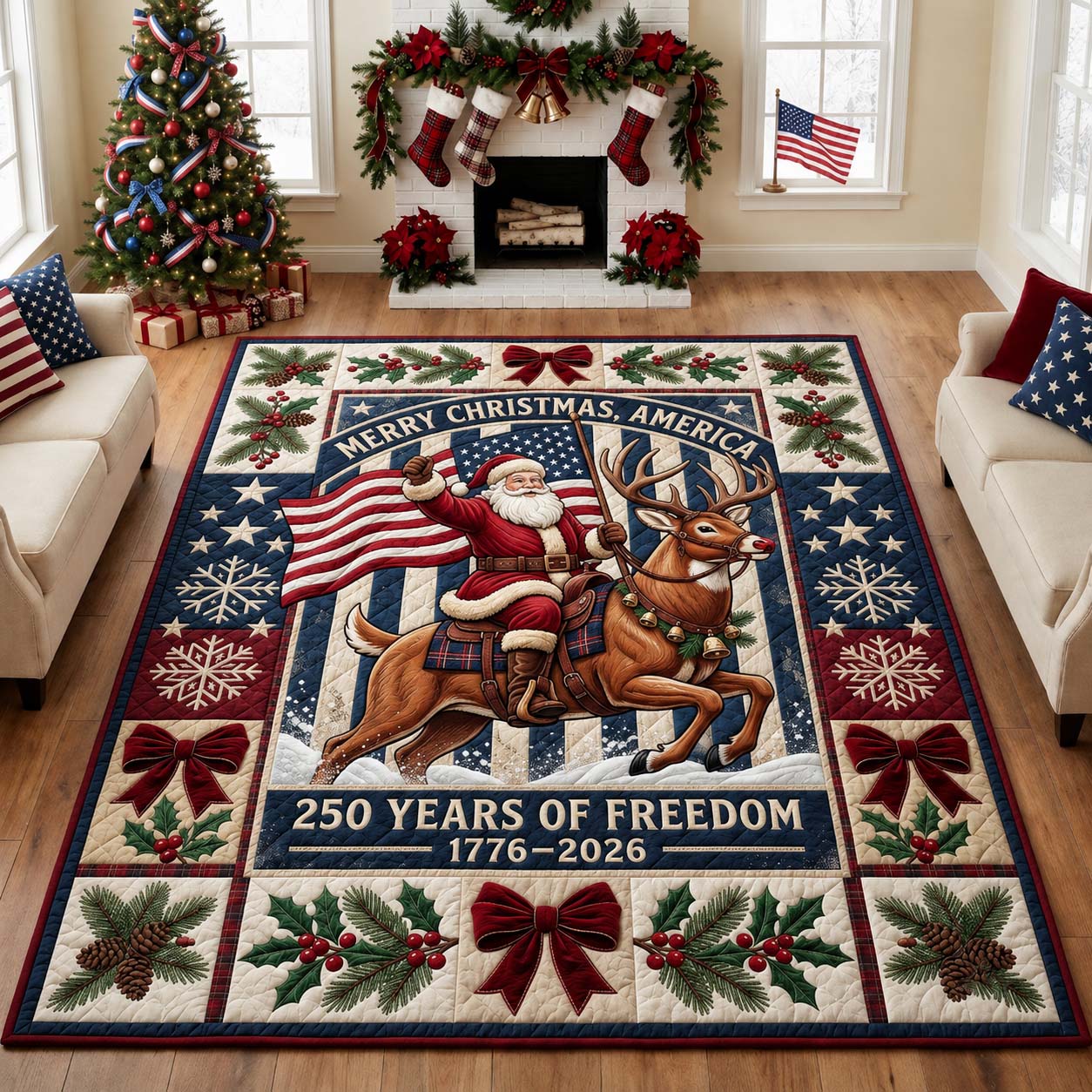 Santa Reindeer Ride Area Rug - Non-Slip Washable 3D Print Rug for Living Room & BedroomTVC210869