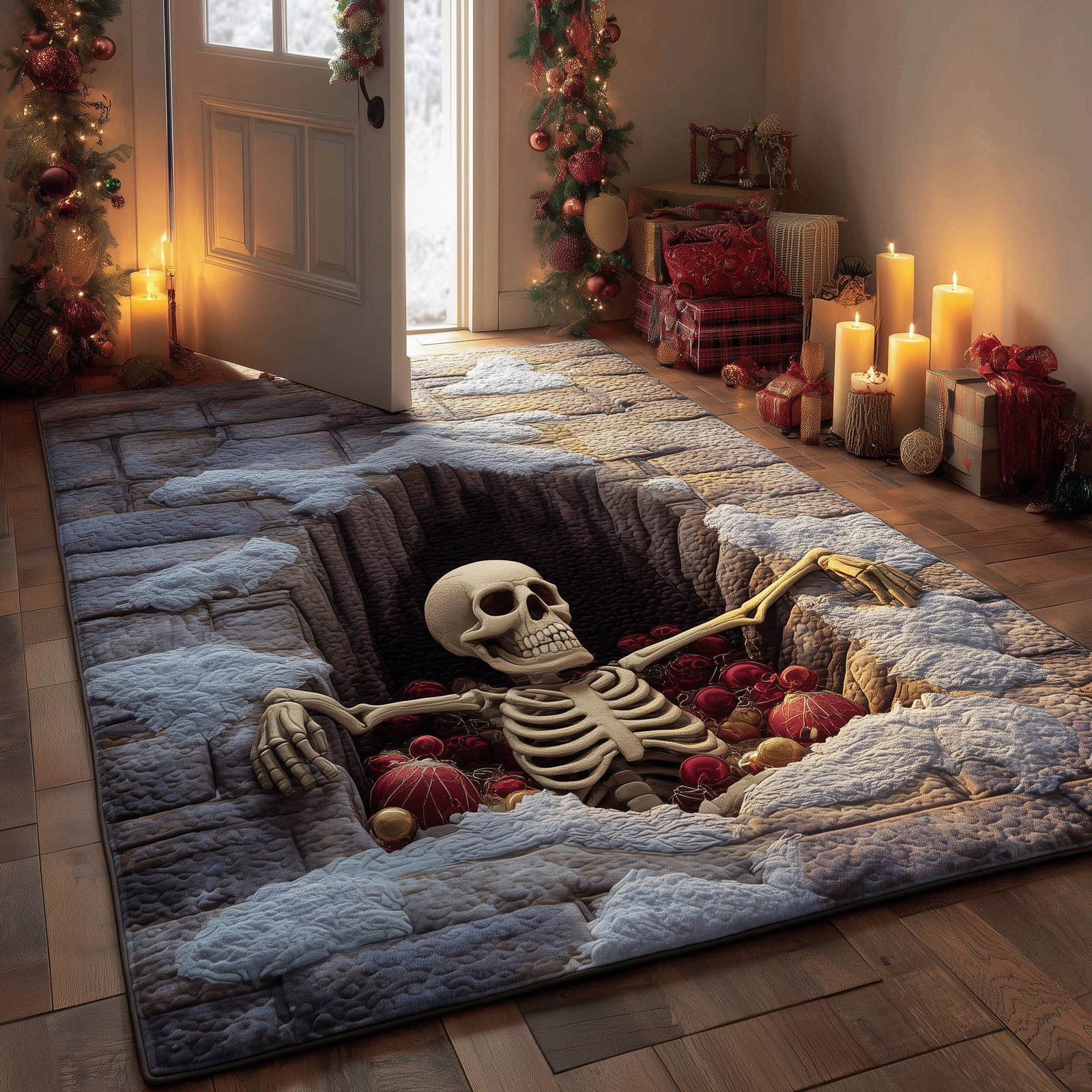 Santa Secret Tomb Christmas Area Rug - Non-Slip Washable 3D Print Rug for Living Room & Bedroom (DesignTVC2108168