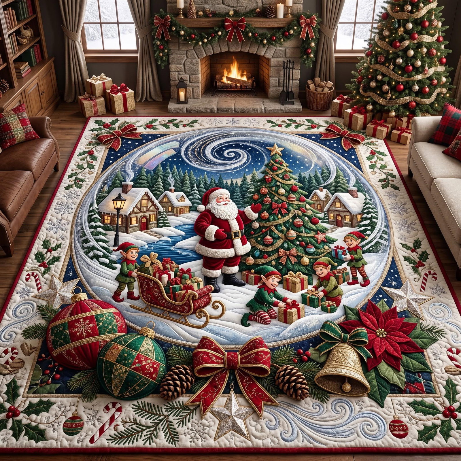 Santa Snow Globe Village Area Rug - Non-Slip Washable 3D Print Rug for Living Room & BedroomTVC210860