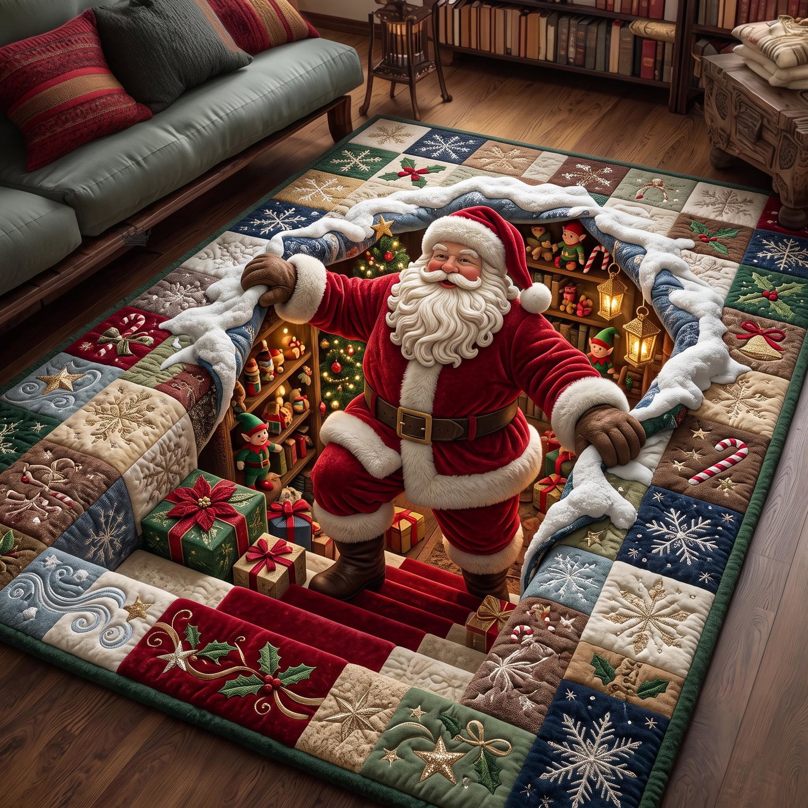 Santa Snow Steps Climb Area Rug - Non-Slip Washable 3D Print Rug for Living Room & BedroomTVC210860