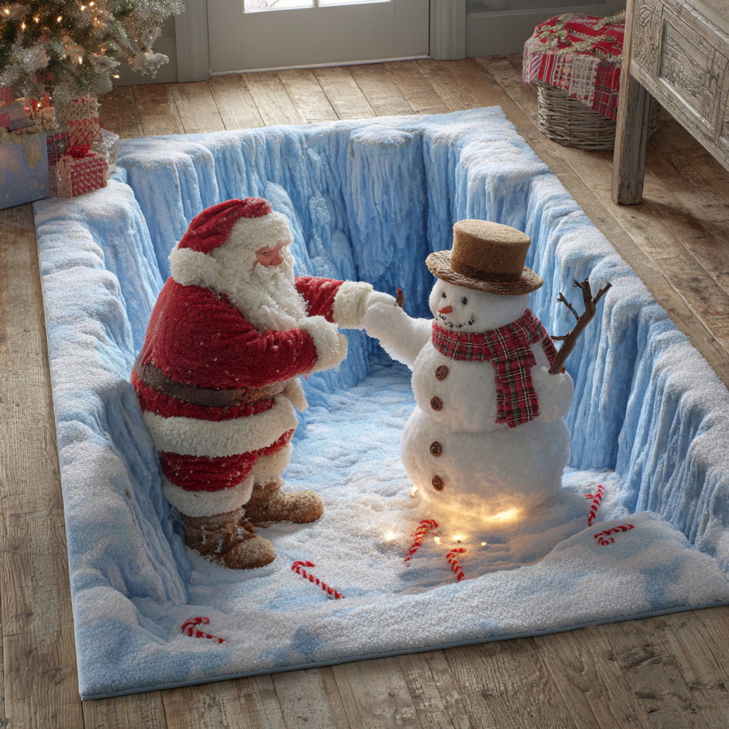 Santa Snowman Christmas Area Rug - Non-Slip Washable 3D Print Rug for Living Room & BedroomTVC2108124
