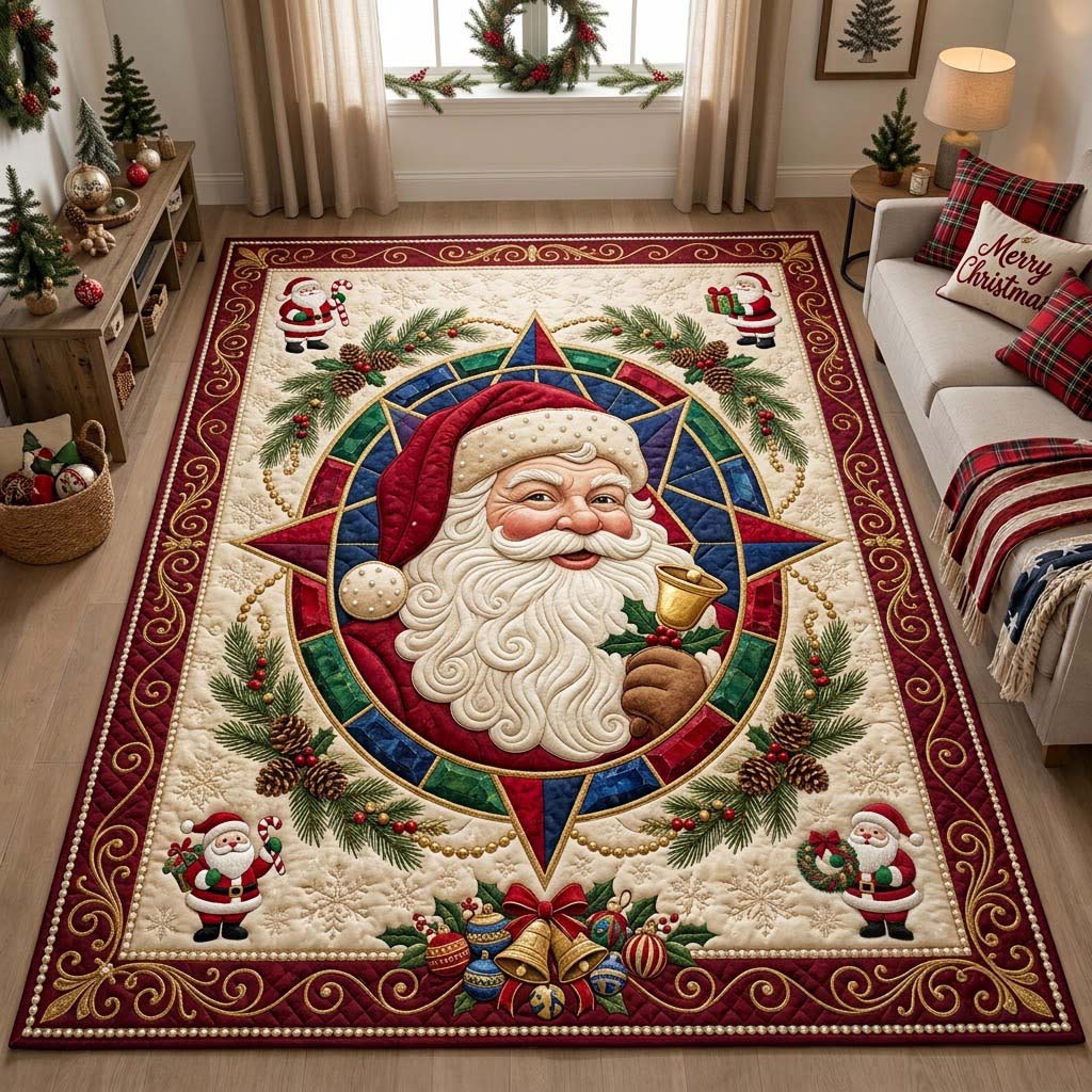 Santa Star Medallion Area Rug - Non-Slip Washable 3D Print Rug for Living Room & BedroomTVC210869
