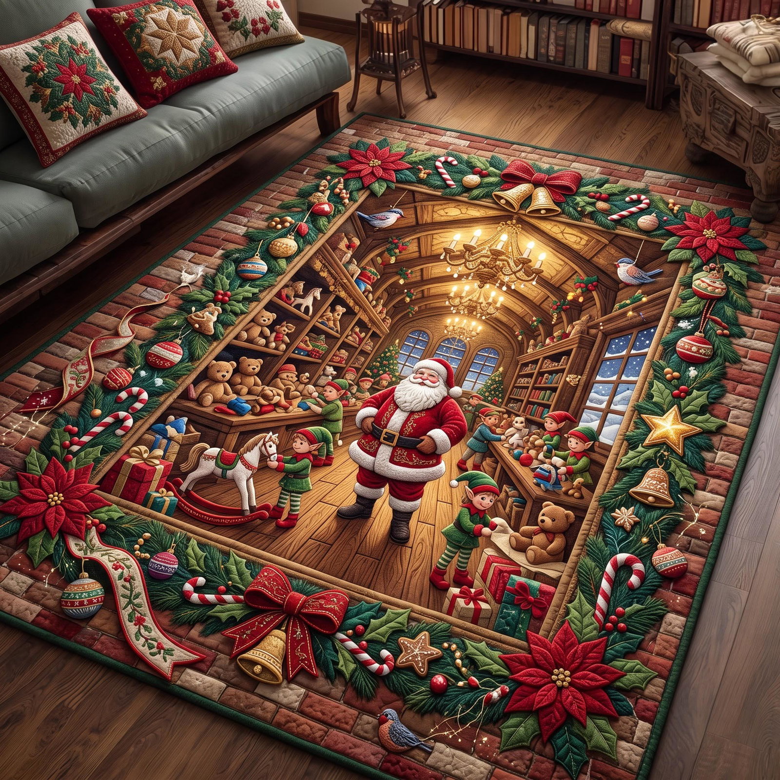 Santa Toy Workshop Room Area Rug - Non-Slip Washable 3D Print Rug for Living Room & BedroomTVC210860