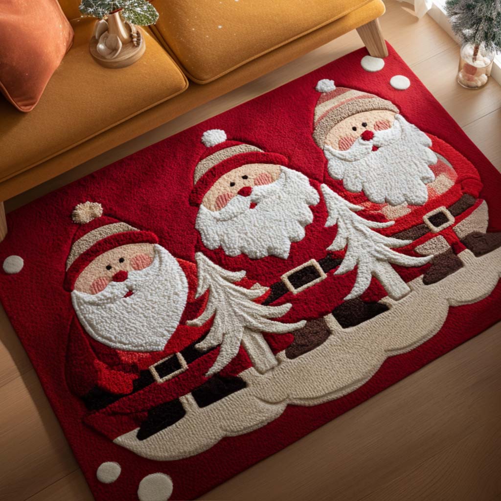 Santa Trio Christmas Area Rug - Non-Slip Washable 3D Print Rug for Living Room & BedroomTVC2108124