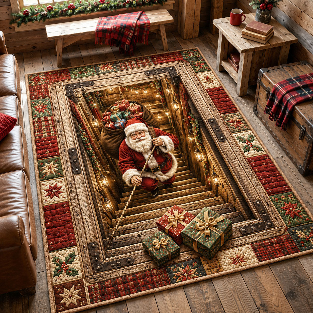 Santa Wooden Cellar Door Area Rug - Non-Slip Washable 3D Print Rug for Living Room & BedroomTVC210867
