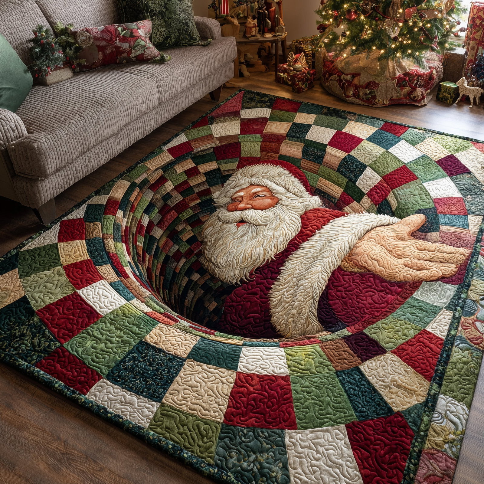 Santa Workshop Christmas Area Rug - Non-Slip Washable 3D Print Rug for Living Room & Bedroom (DesignTVC2108168