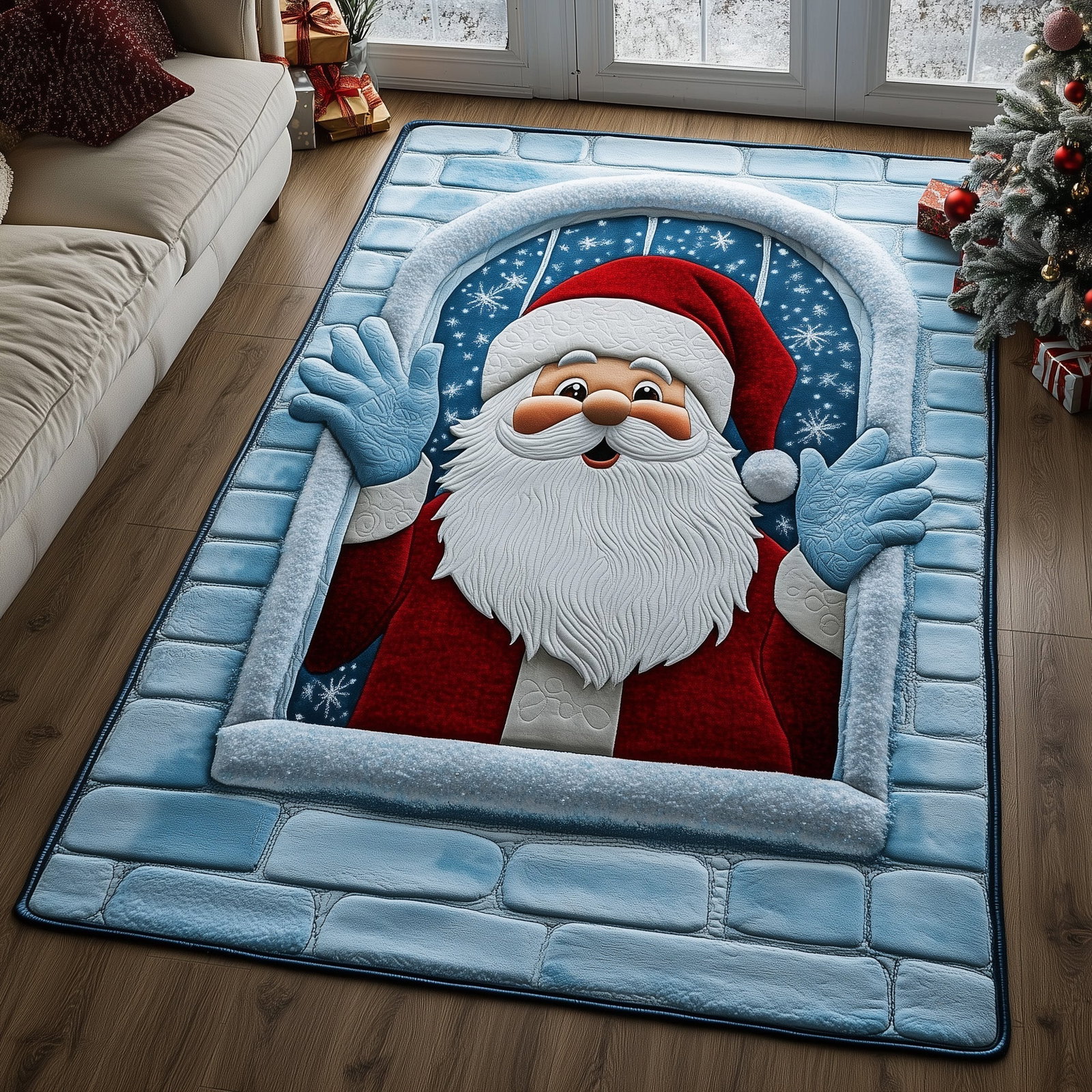 Santa Workshop Christmas Area Rug - Non-Slip Washable 3D Print Rug for Living Room & BedroomTVC2108145