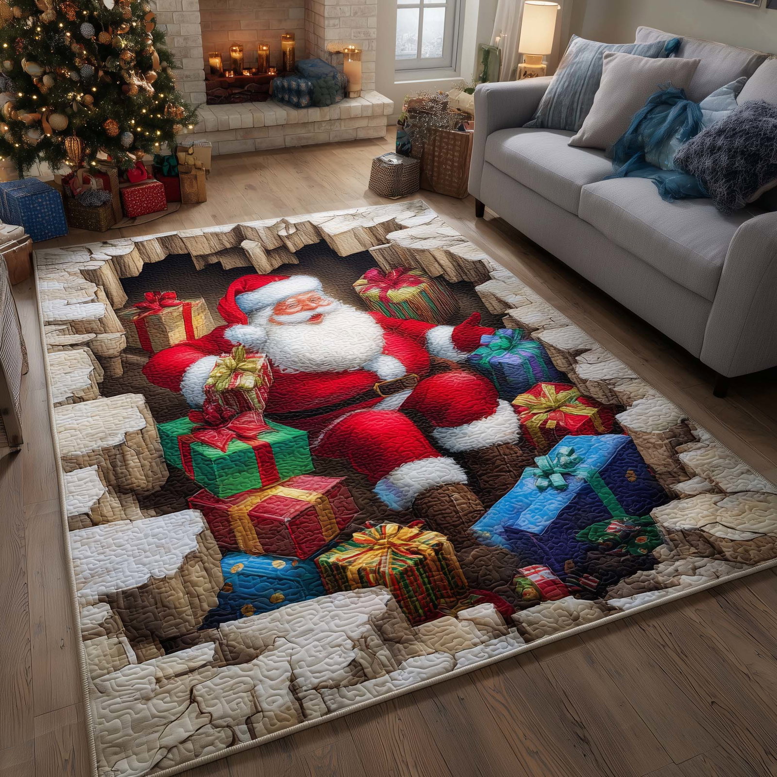 Santa Workshop Wonder Christmas Area Rug - Non-Slip Washable 3D Print Rug for Living Room & BedroomTVC2108145