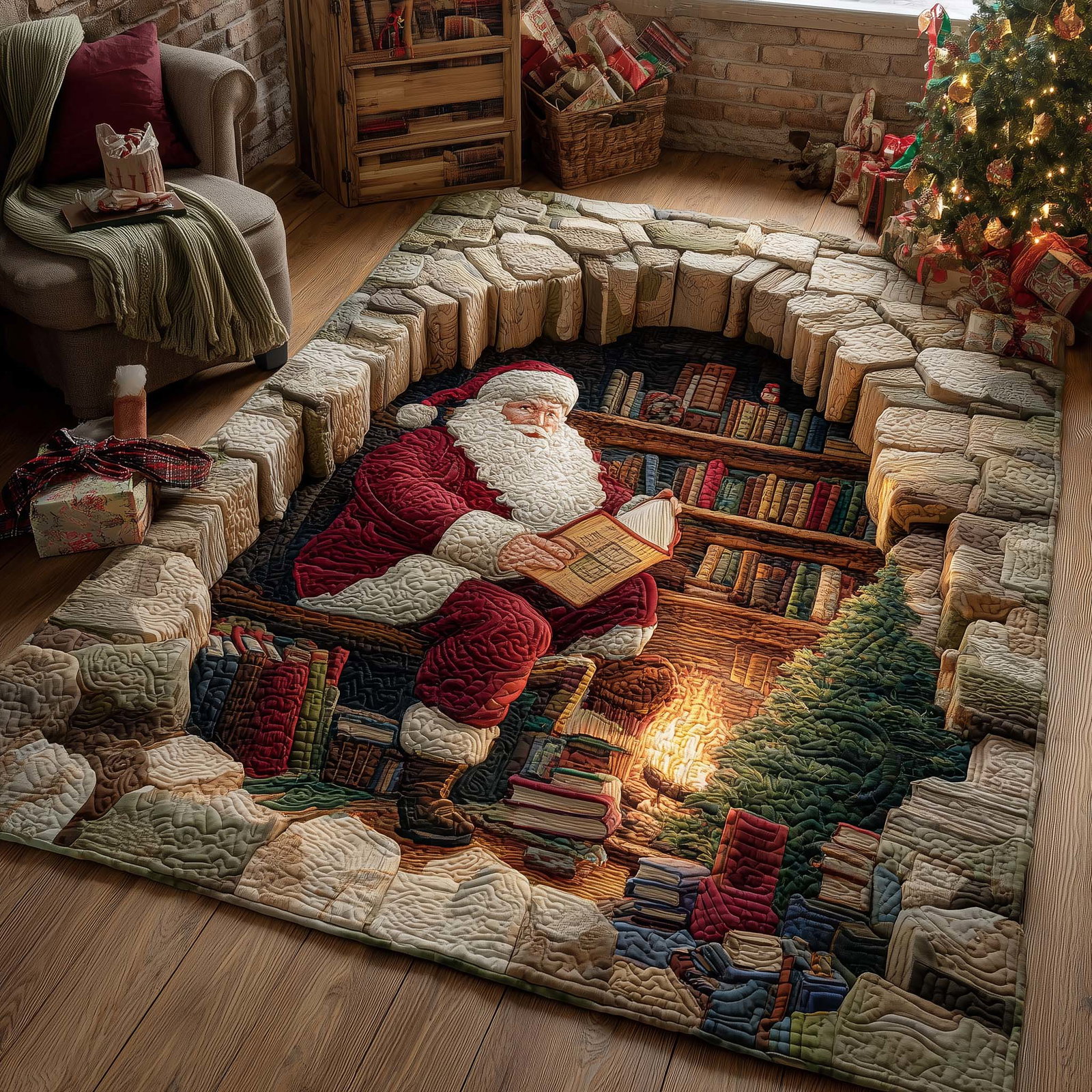 Santa Workshop Wonder Christmas Area Rug - Non-Slip Washable 3D Print Rug for Living Room & BedroomTVC2108155