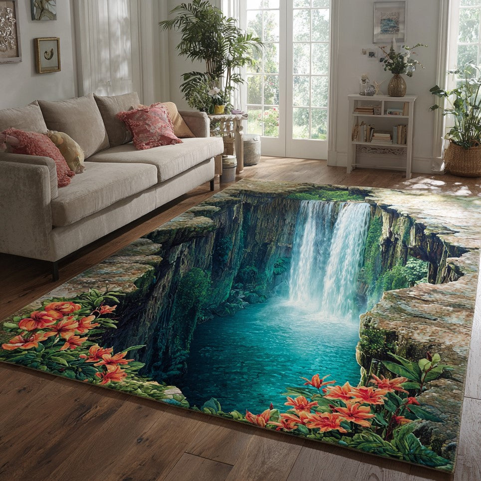 Sapphire Chasm Area Rug - Non-Slip Washable 3D Print Rug for Living Room & BedroomTVC2108124