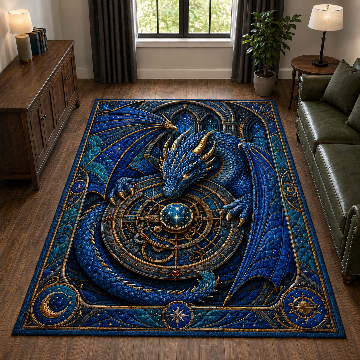 Sapphire Orb Dragon Area Rug - Non-Slip Washable 3D Print Rug for Living Room & BedroomTVC210869