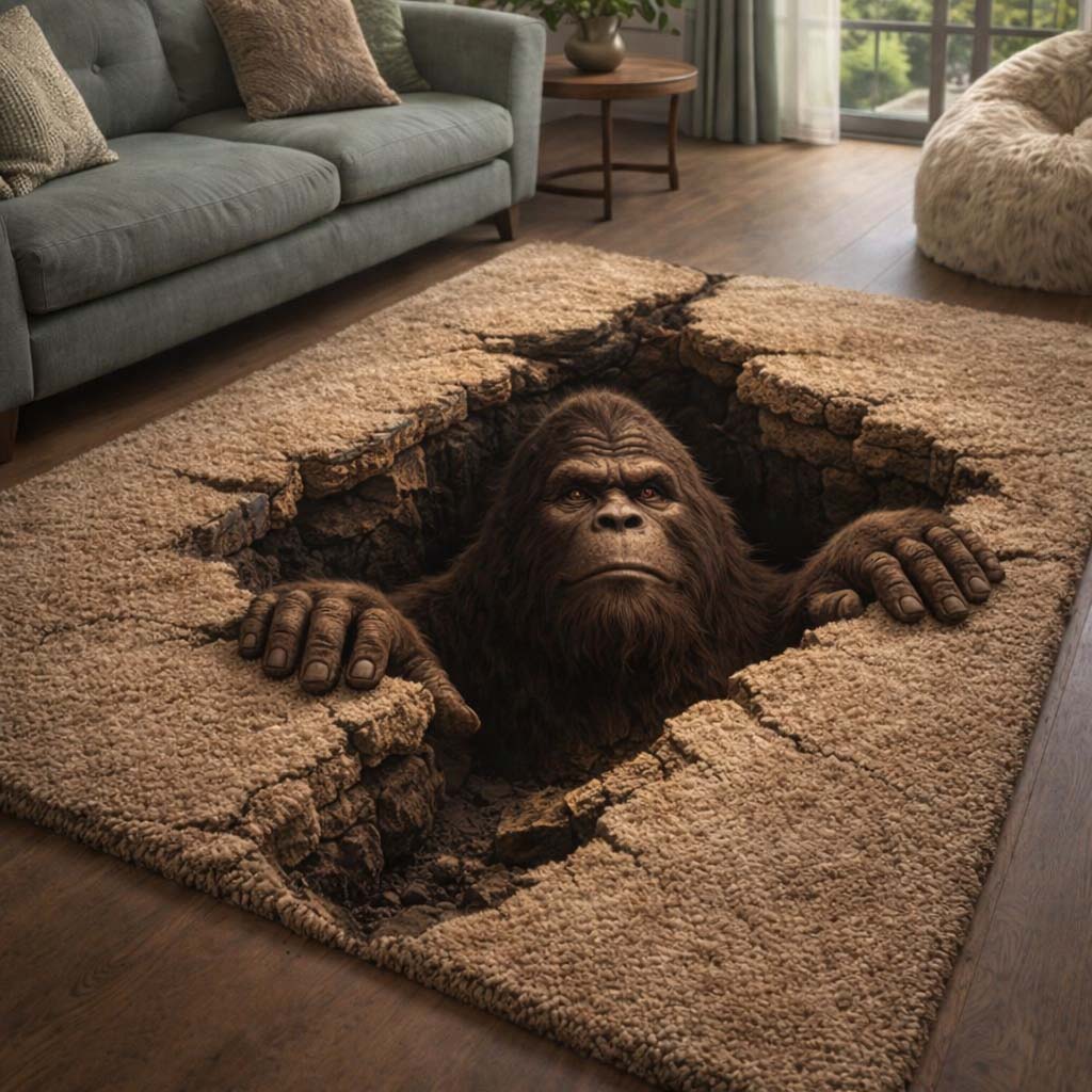 Sasquatch Area Rug - Non-Slip Washable 3D Print Rug for Living Room & Bedroom (DesignTVC2108188