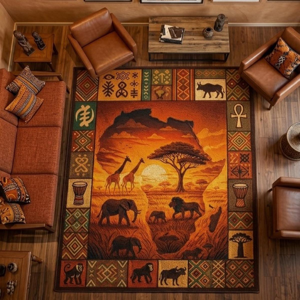 Savanna Sunset Area Rug - Non-Slip Washable 3D Print Rug for Living Room & BedroomTVC210872