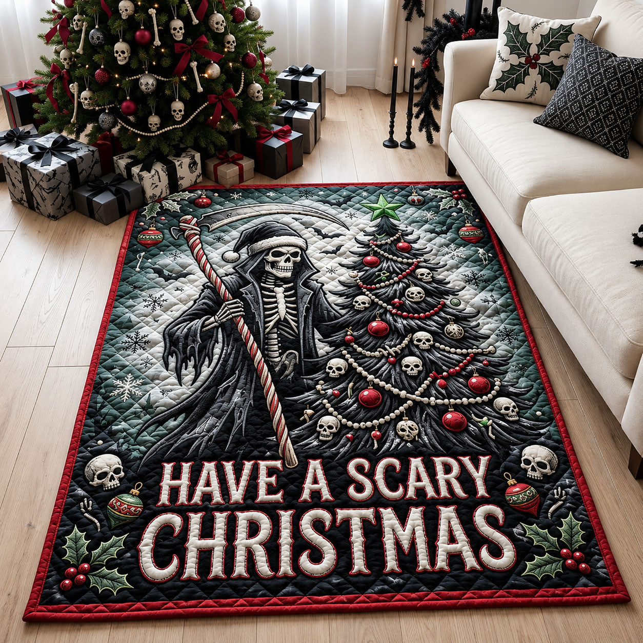 Scary Christmas Reaper Area Rug - Non-Slip Washable 3D Print Rug for Living Room & BedroomTVC210857