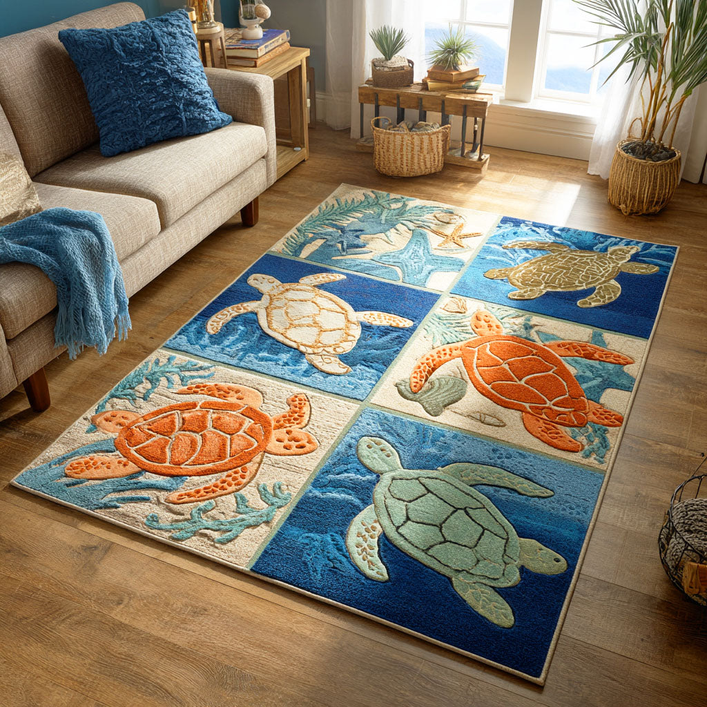 Sea Breeze Turtle Area Rug - Non-Slip Washable 3D Print Rug for Living Room & BedroomTVC2108123