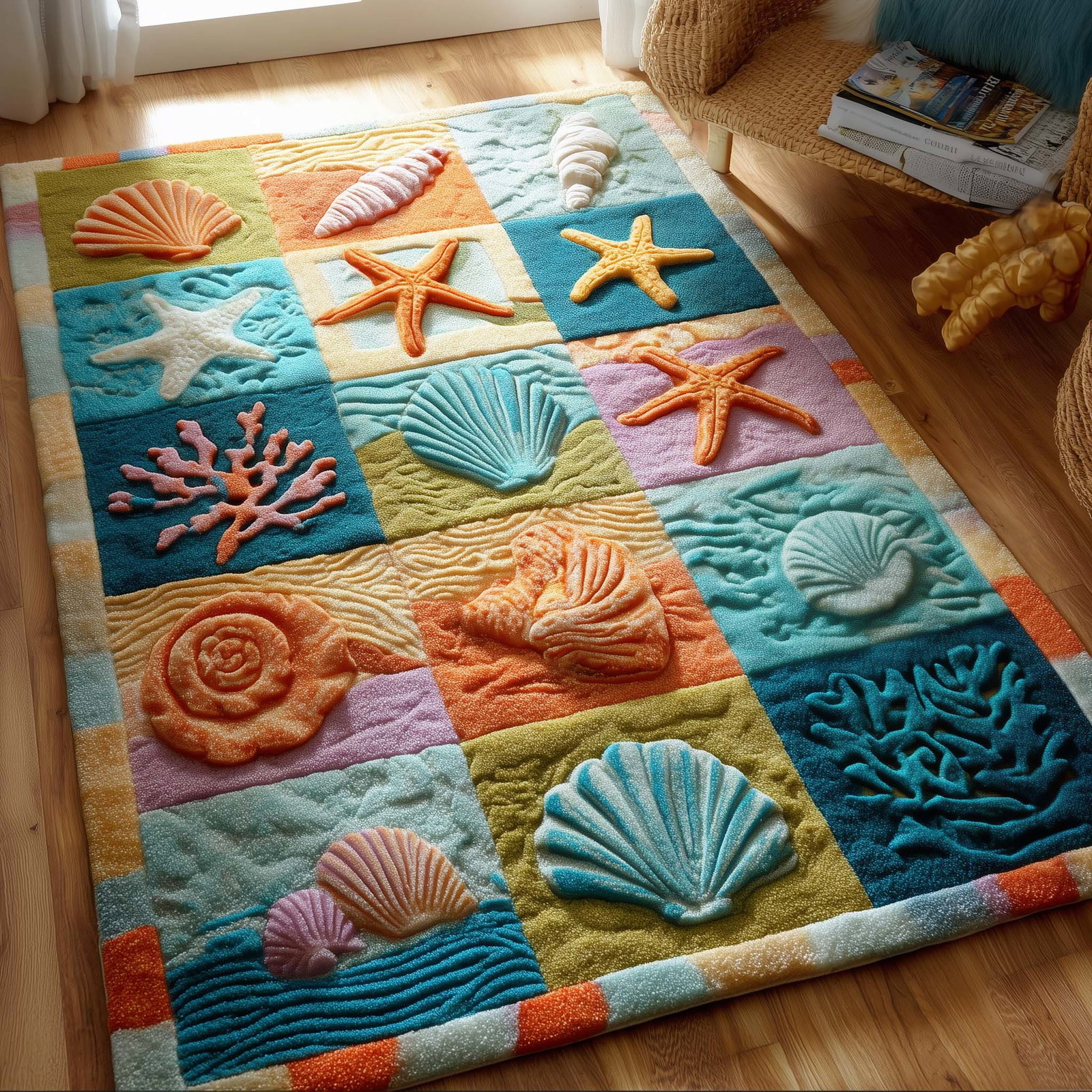 Sea Gems Area Rug - Non-Slip Washable 3D Print Rug for Living Room & BedroomTVC2108155