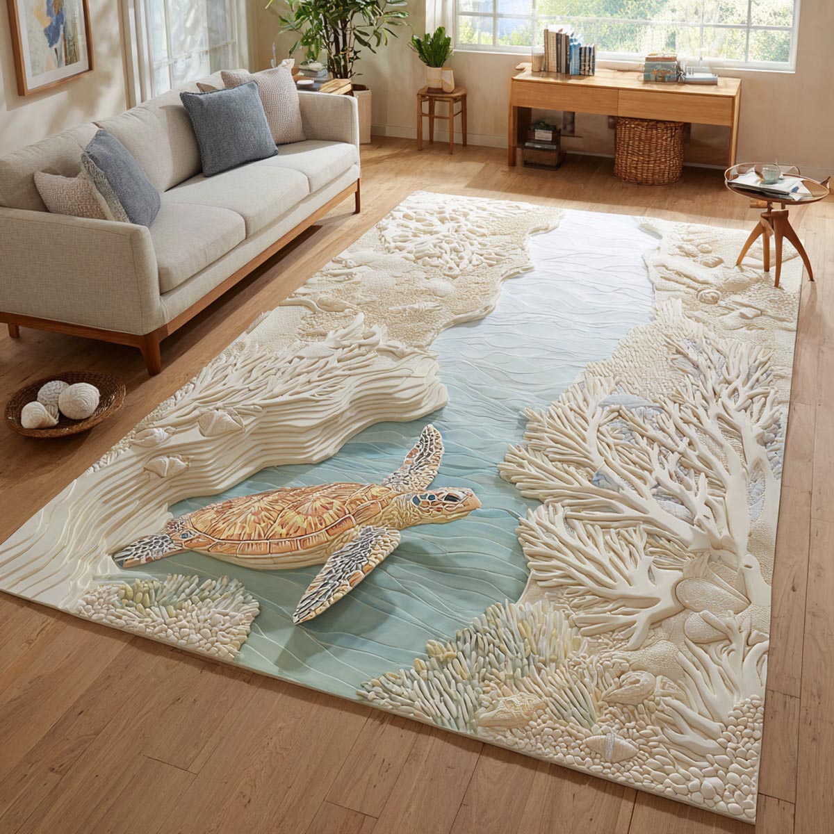 Sea Serenity Area Rug - Non-Slip Washable 3D Print Rug for Living Room & BedroomTVC2108109