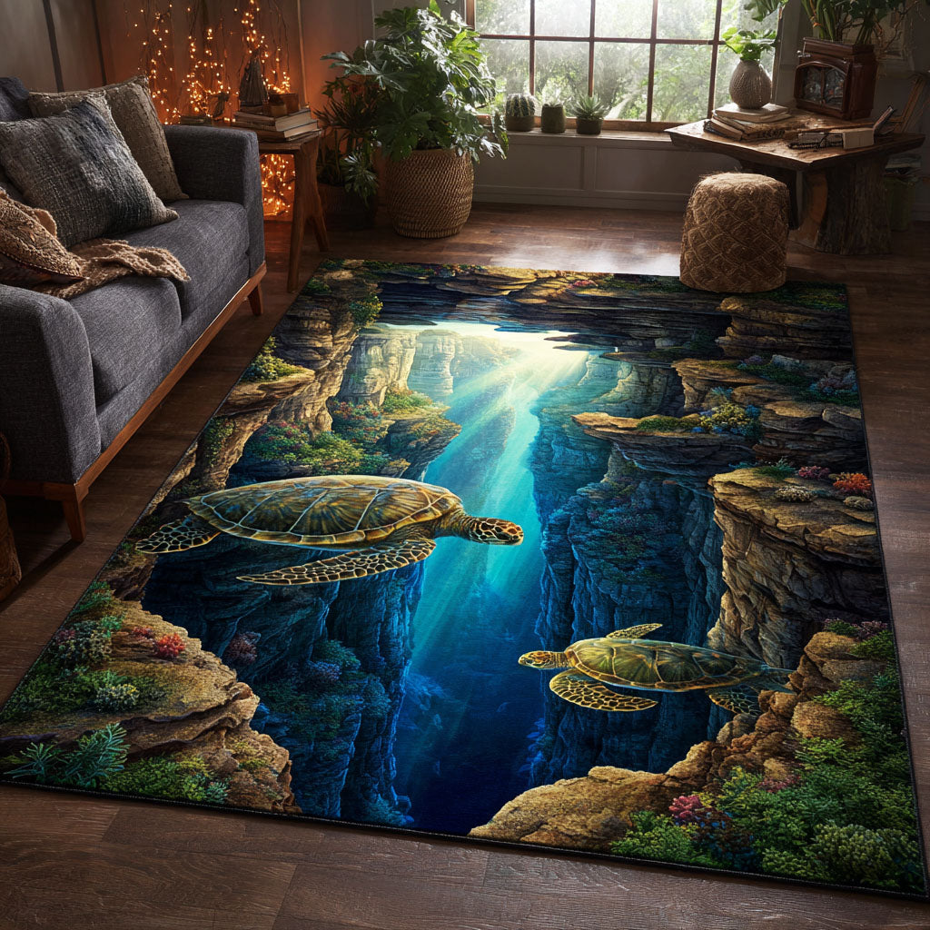Sea Turtle Area Rug - Non-Slip Washable 3D Print Rug for Living Room & BedroomTVC2108122