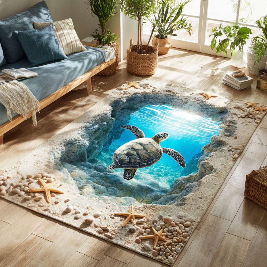 Sea Turtle Oasis Area Rug - Non-Slip Washable 3D Print Rug for Living Room & BedroomTVC2108212