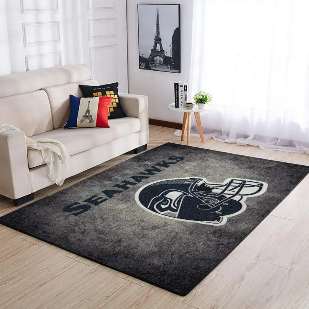 Seahawks Area Rug Perfect for Living Room Decor Black and Gray