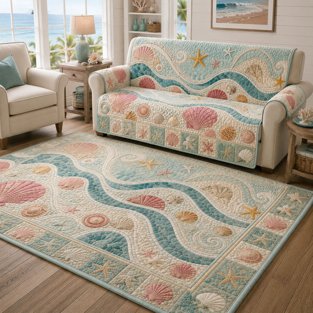 Seashell Cottage Area Rug - Non-Slip Washable 3D Print Rug for Living Room & BedroomTVC2108122