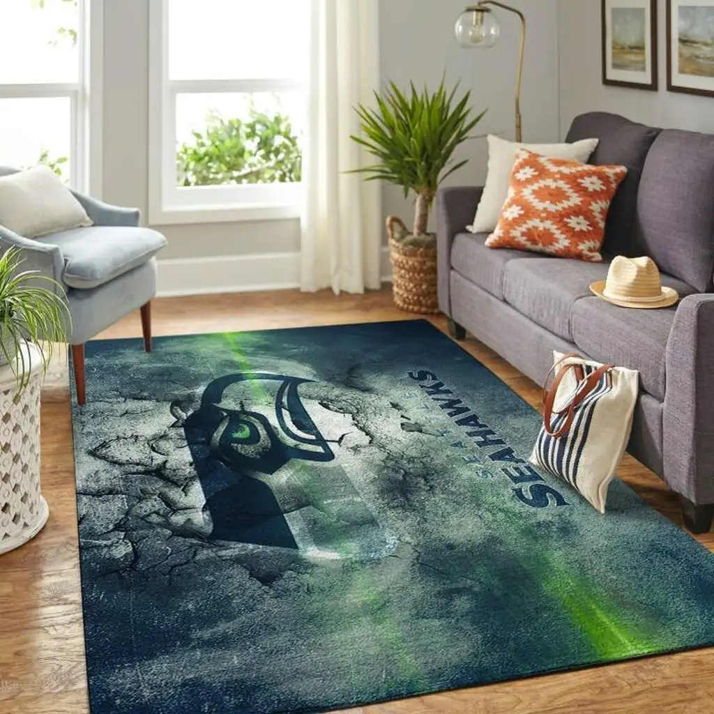 Seattle Seahawks Rug - Area for Living Room Carpet Blue and Green