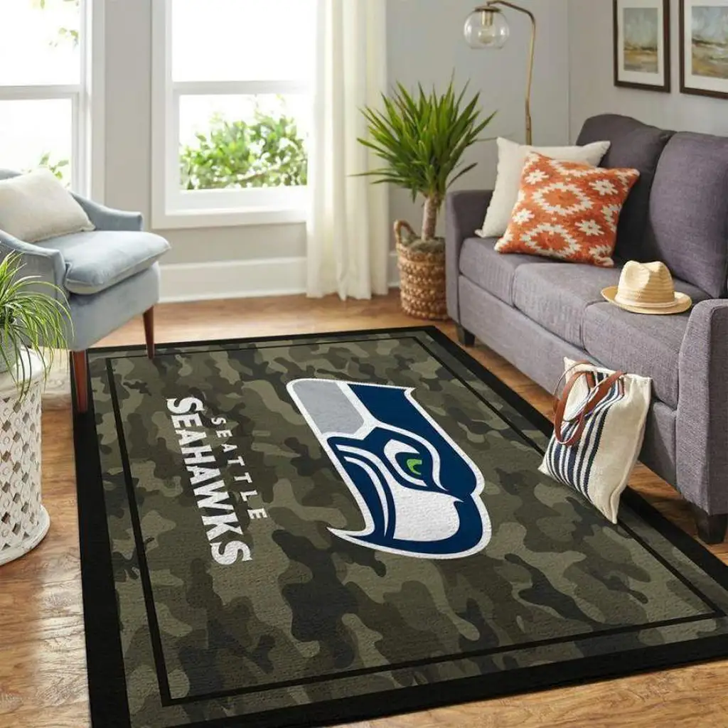 Seattle Seahawks Rug - Camo Perfect for Living Room Decor Black and Green