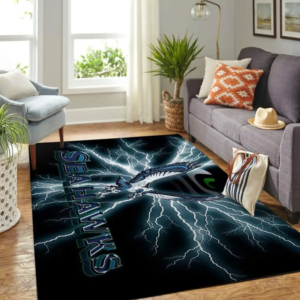 Seattle Seahawks Rug - Lightning Area for Fans Black and Blue