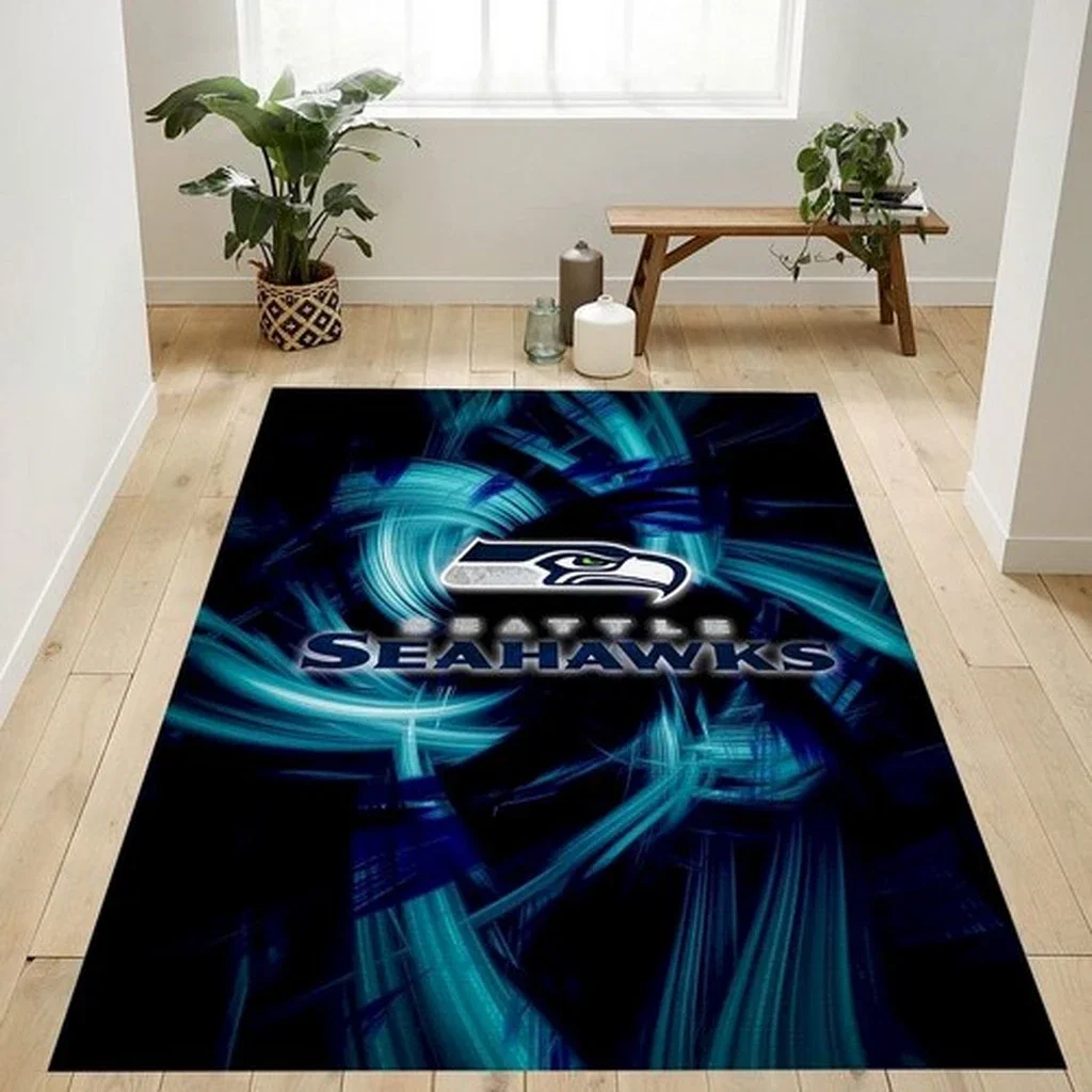 Seattle Seahawks Rug - Modern Design for Living Room Black and Blue