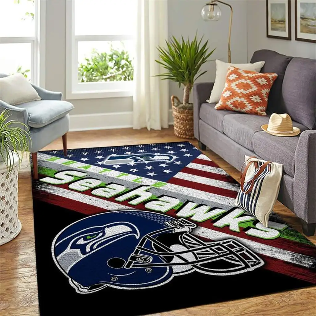 Seattle Seahawks Rug - NFL Football Fan Area Home Decor Blue and Green