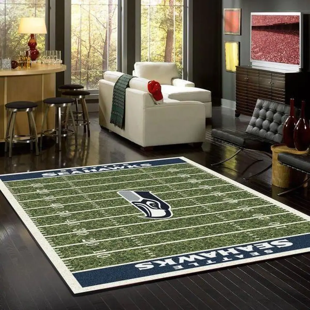 Seattle Seahawks Rug - NFL Football Field Area Blue and Green