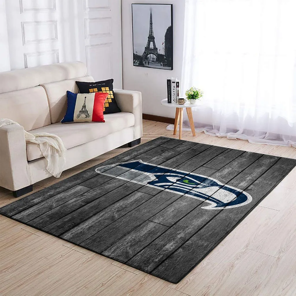 Seattle Seahawks Rug - Wood Pattern for Living Room Decor Blue and Gray