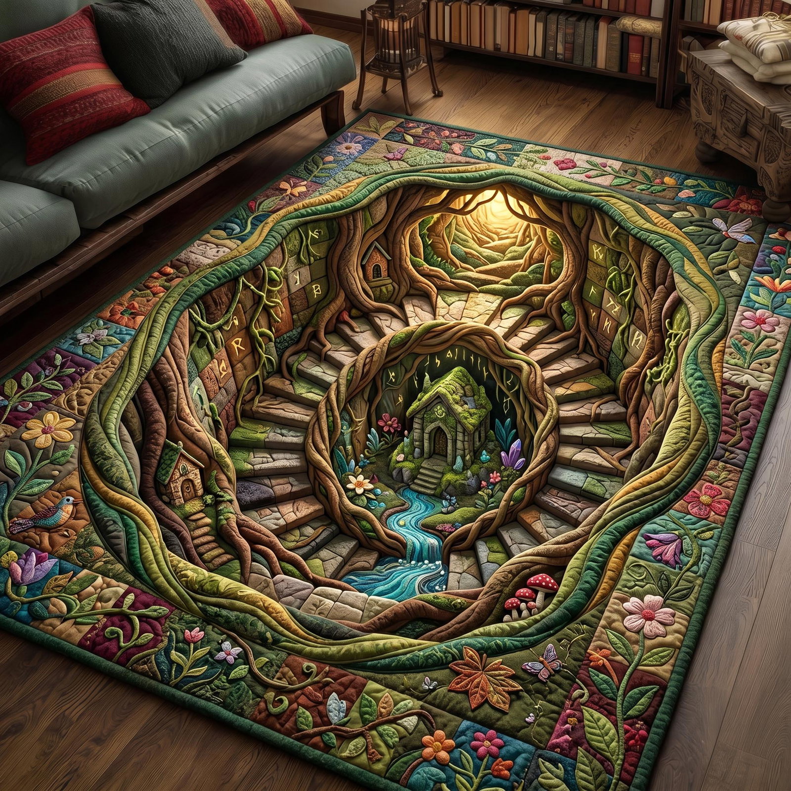 Secret Garden Area Rug - Non-Slip Washable 3D Print Rug for Living Room & Bedroom (DesignTVC2108188