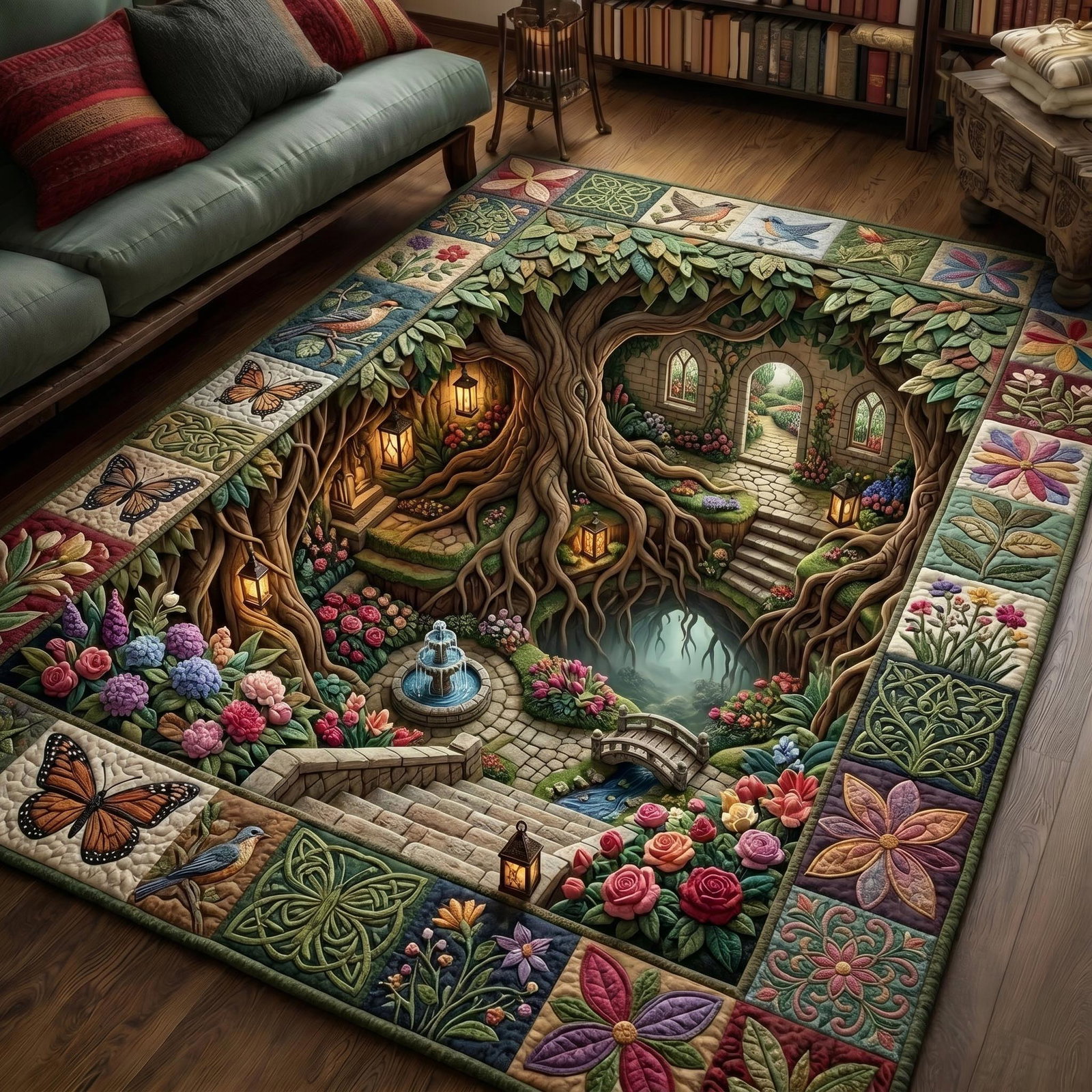 Secret Garden Area Rug - Non-Slip Washable 3D Print Rug for Living Room & BedroomTVC2108155