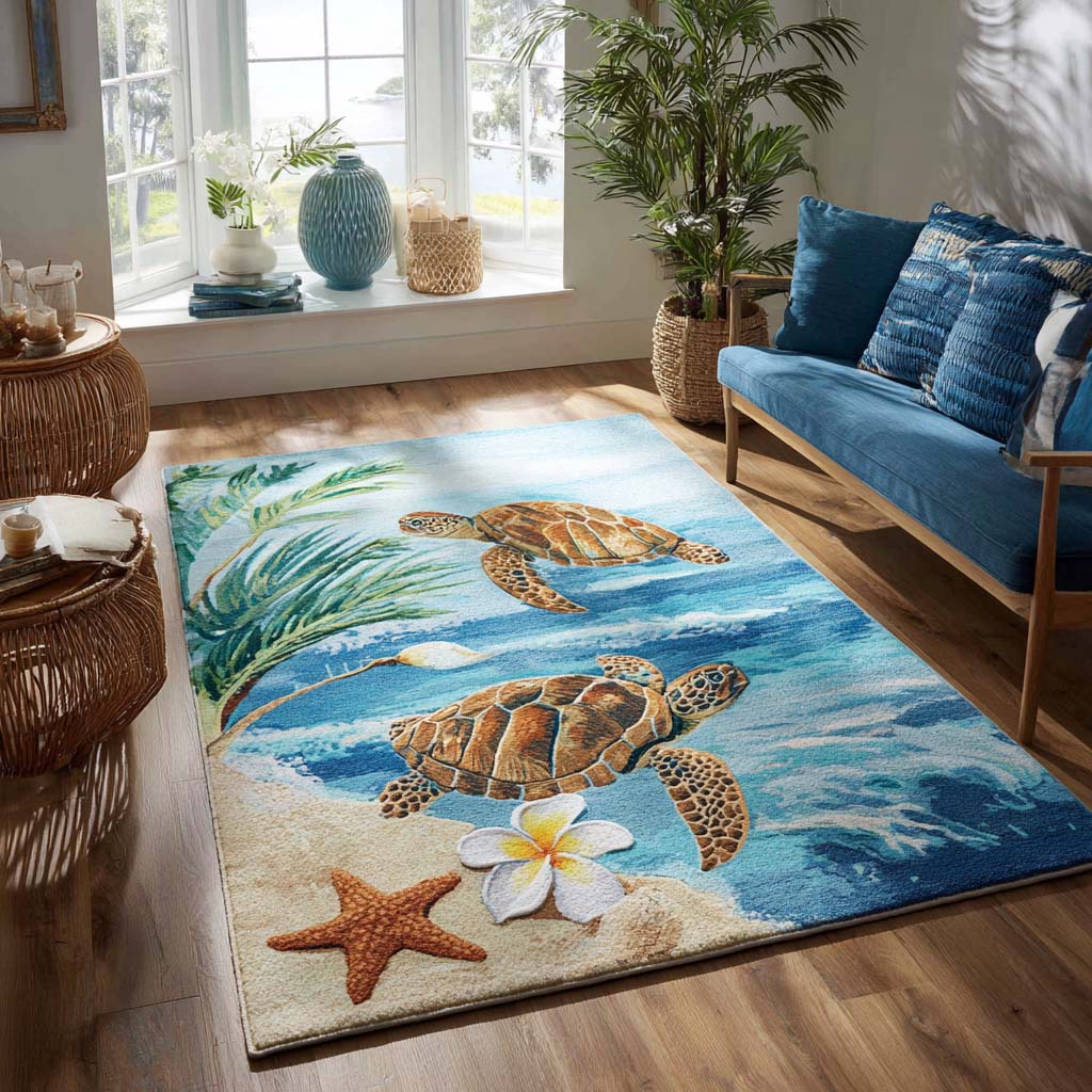 Serene Turtle Area Rug - Non-Slip Washable 3D Print Rug for Living Room & BedroomTVC2108121