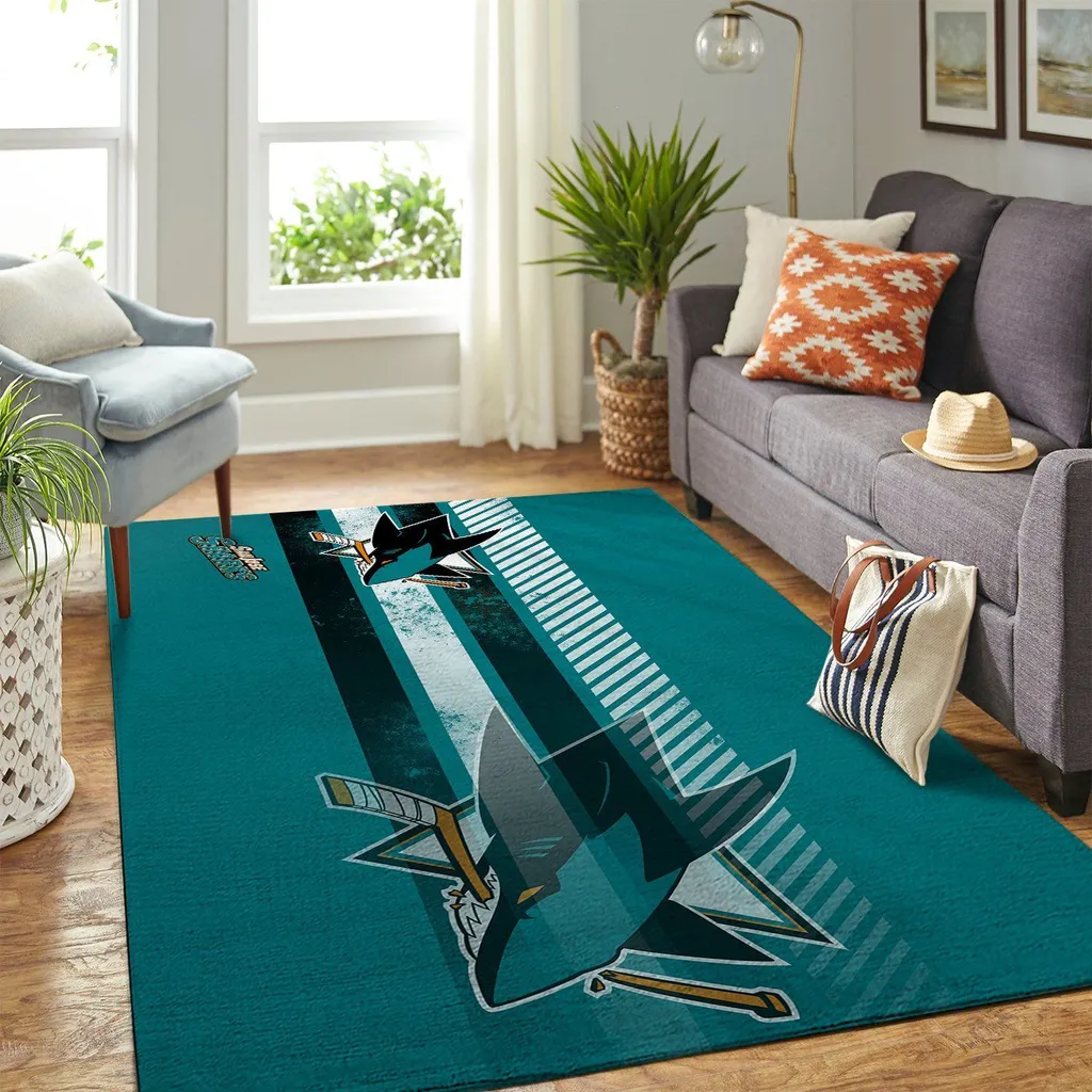 Shark Area Rug for Modern Living Room Decor Black and Teal